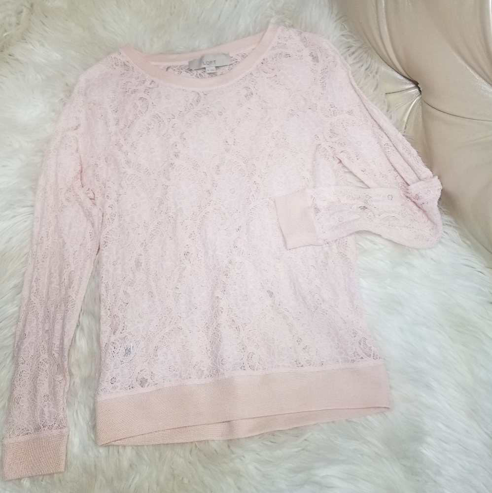 Loft Blush Pink Lace Pullover XSmall - Picture 2 of 8